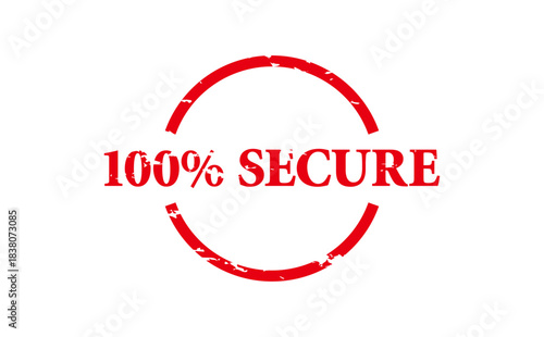 100% SECURE - Red Rubber Stamp with text 100% SECURE
