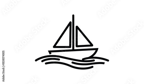 Simple hand drawn outline of a sailboat on wavy water