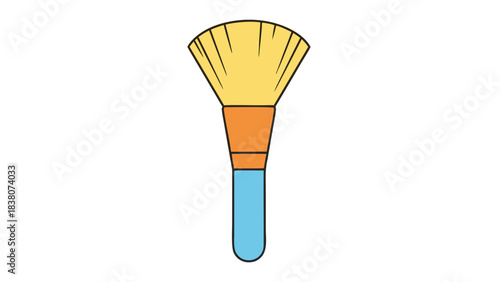Yellow Bristle Makeup Brush with Orange Band and Light Blue Handle on Black Background
