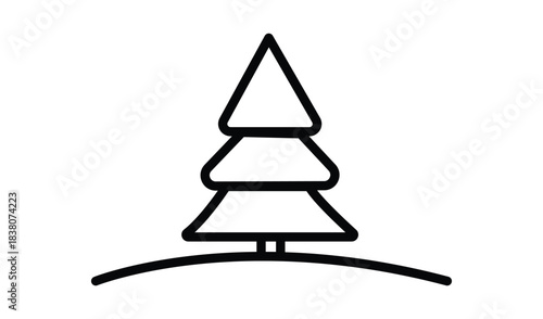 Simple outline drawing of a stylized evergreen tree on a curved line