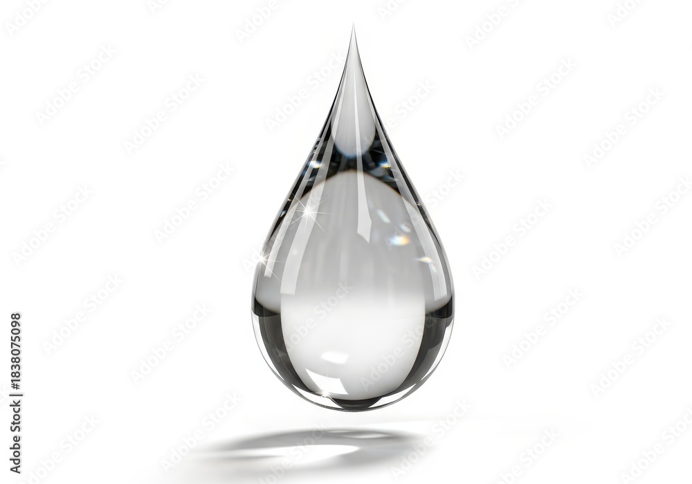 Obraz premium Single, perfectly formed liquid sphere poised for descent against a stark white background.