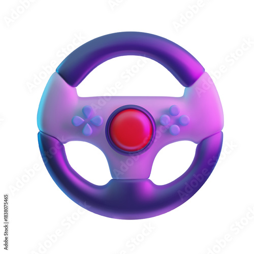 Realistic steering wheel gamepad 3D vector icon, pc race emulation video game controller console equipment with buttons