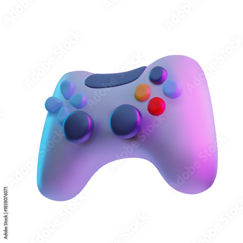 Realistic gamepad 3D plastic vector icon, purple game controller joystick, portable video game equipment with buttons
