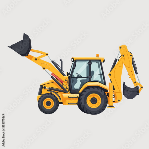 Vibrant yellow backhoe loader illustration symbolizing construction site equipment and industrial