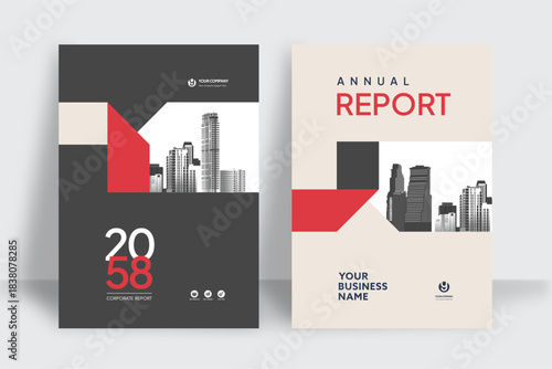 Business Report Cover Template – Red Geometric Layout (A4)