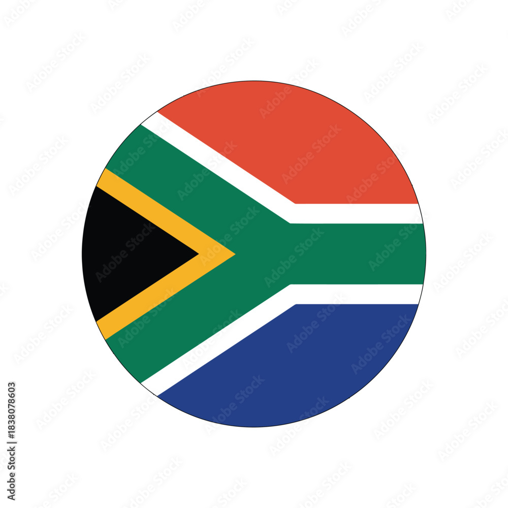 Fototapeta premium Circular South Africa Flag Button: Round National Rainbow Flag Vector Icon for UI and Design