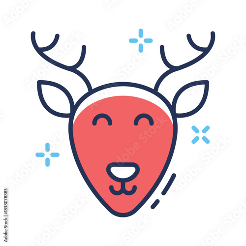An editable icon of christmas reindeer designed in flat outline style