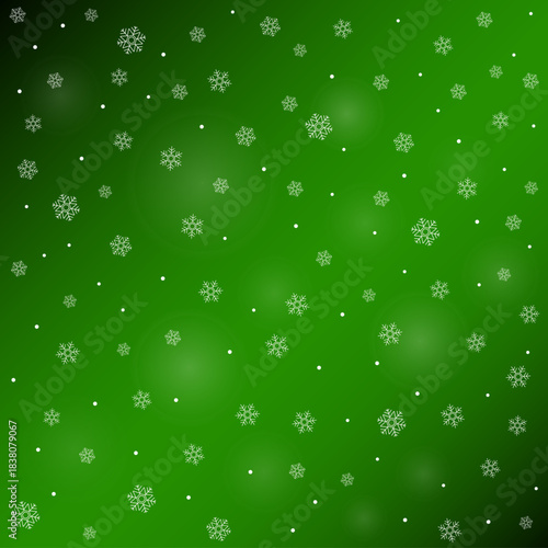 Green chrismas background wallpaper design with winter illustration. Winter holidays concept poster design to use for merry christmas greetings, winter advertising, happy new year card.