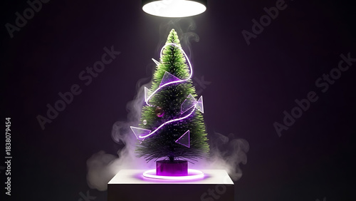 Christmas Celebration, Christmas Tree, Indoor, Digital Art, Festive Atmosphere, Close-Up View, Modern Aesthetics