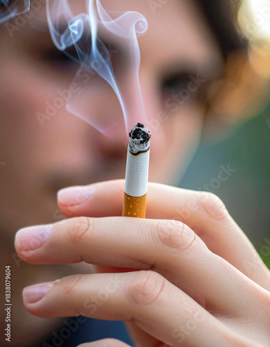 Palenie papierosów - papieros w dłoni