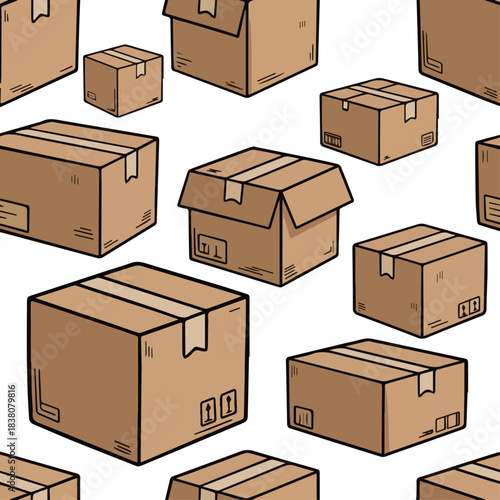 Isolated a kinds of deferent empty brown opened cube cardboard boxes with shadows, against a white background.vector art with white background.