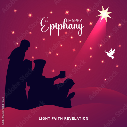 Creative minimalistic vector illustration on Happy Epiphany Day. Christian festival to Faith on the Divinity of Jesus.