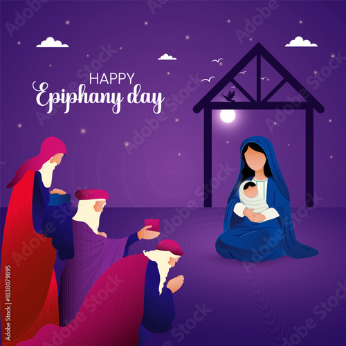Three kings day, Epiphany day celebration vector illustration.
