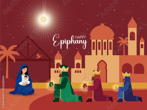 Three kings day, Epiphany day celebration vector illustration.