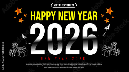 Happy New Year 2026 Greeting Card Design with Festive Elements
