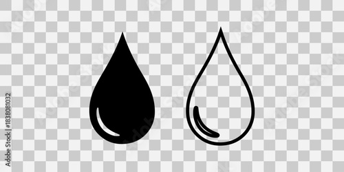 Water drop icons, solid and outline style vector illustration
