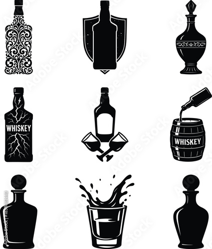 Distinctive whiskey silhouette bundle set perfect for designers creating bar themed