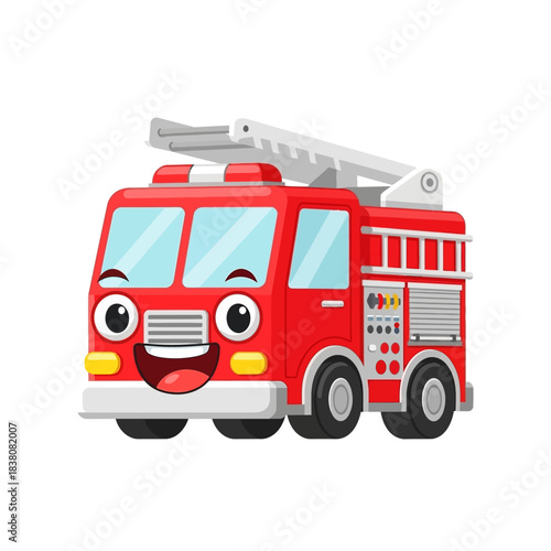 Cheerful Cartoon Firetruck Illustration Ready for Adventures and Saving the Day