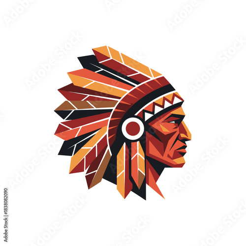 Stylized depiction of a native american chief with traditional headdress in vibrant colors