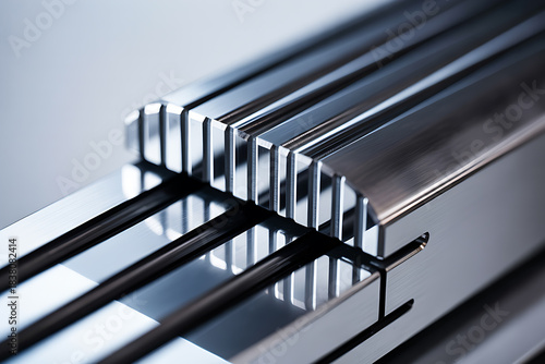 Close up view of polished metal fins on a cooling heatsink for electronic components showcasing intricate design and heat dissipation technology