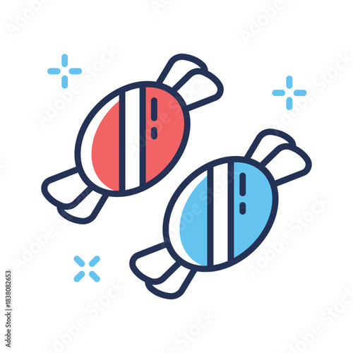 Brightly wrapped candy flat outline icon, a sweet treat for the holiday season