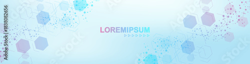 Health care or medical abstract background with hexagons, lines and dots. Scientific innovation banner template concept. Biology and pharmaceutical technology background. illustration.