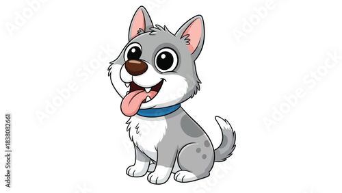 Happy Cartoon Puppy Dog Smiling with Tongue Out Adorable Cute Pet Character Illustration