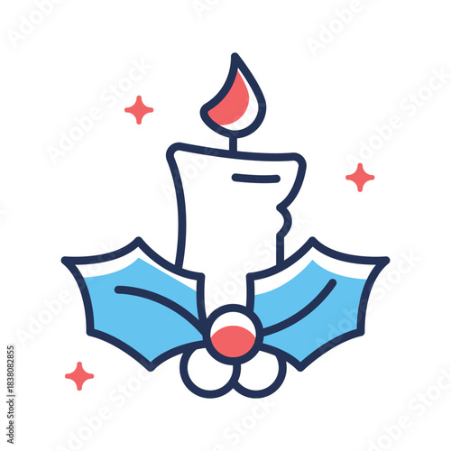 Ready to use flat outline style icon of burning christmas candle
