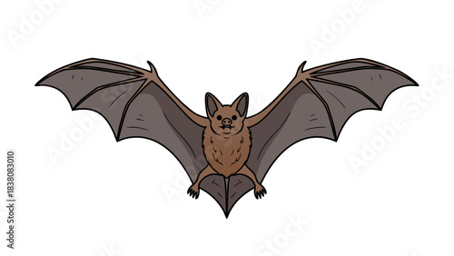 A Pixelated Drawing of a Brown Bat with Wide Wings Spread Open in Flight Against a Black Background