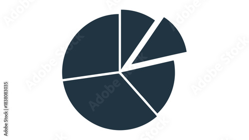 A simple dark gray pie chart graphic with five segments showing data representation on a black background with a clean minimalist design and no discernible elements or text