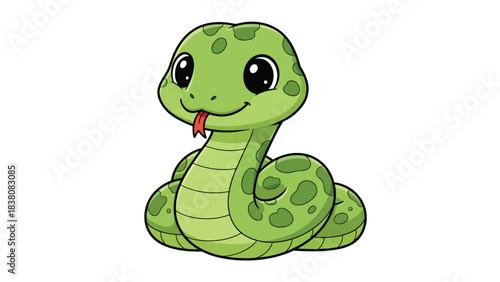 Cute Cartoon Green Snake Illustration Adorable Baby Reptile Character Vector Art for Children s Books and Education