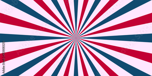 Retro sunlight rays background, blue red sun rays radial background