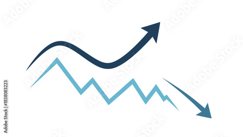 Abstract Blue and Teal Wavy and Jagged Lines Representing Upward and Downward Trends Against a Black Background