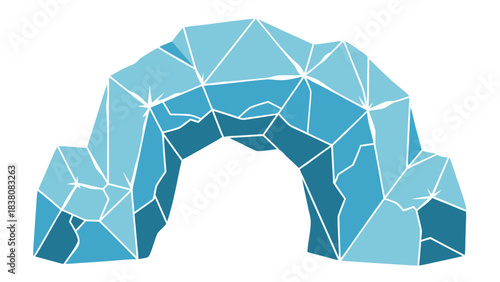 Abstract Blue Ice Archway With Geometric Facets And White Outline Against A Black Background Digital Art