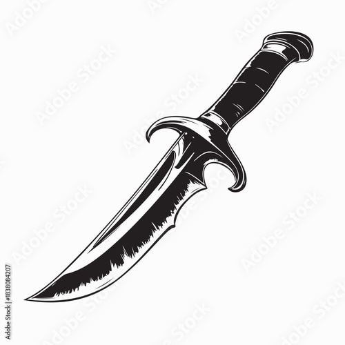 Black Steel Machete Hunting Knife Vector Design Isolated on White Background