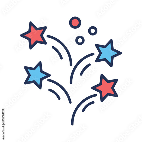 Bright flat outline fireworks icon, ready for premium use