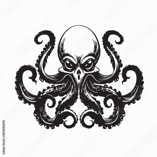 Giant Octopus Creature Underwater Vector Image On White Background