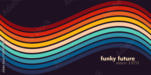 Abstract 1970's background design in futuristic retro style with colorful lines. Vector illustration.