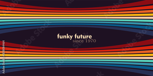 Abstract 1970's background design in futuristic retro style with colorful lines. Vector illustration eps10.