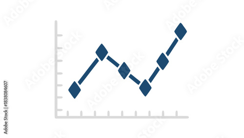 Abstract dark blue line graph with diamond markers showing upward trend on white background with subtle grid lines suggesting data analysis