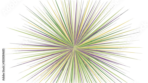 Abstract Exploding Starburst with Green Yellow and Purple Lines on Black Background Radiating Energy and Light Dynamic Motion Burst Effect