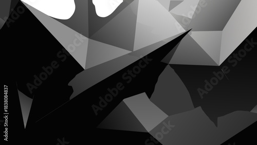 Abstract Geometric Low Poly Polygonal Shapes and Forms in Shades of Gray and Black with Sharp Angles and Subtle Gradients Creating a Modern Digital Art Background Texture