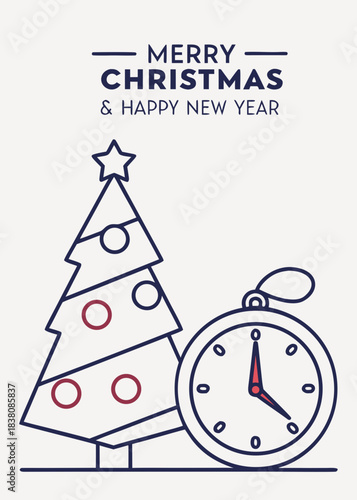 Festive Holiday Greetings: An illustrated holiday card announces the season's joy, with a charming tree, a clock, and a heartwarming message that captures the essence of winter cheer.