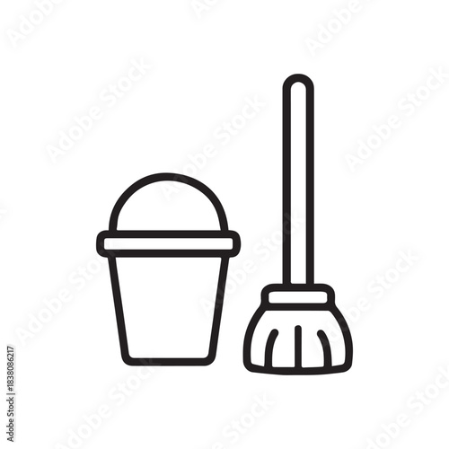 Cleaning Bucket and Mop Vector Icon – Housekeeping, Janitorial Tools