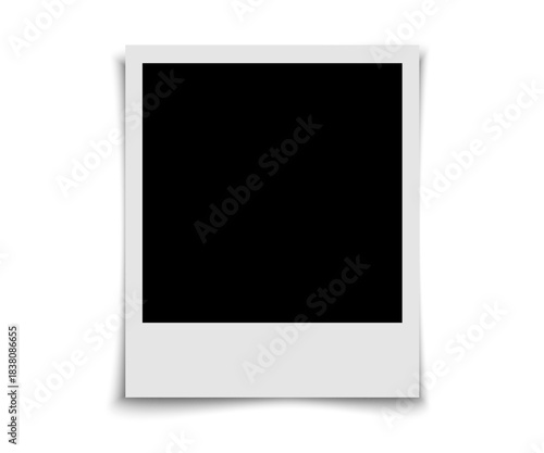 Polaroid photo frame template. Album memories card. Empty white photo frame mockup. Retro photo with shadow on transparent background