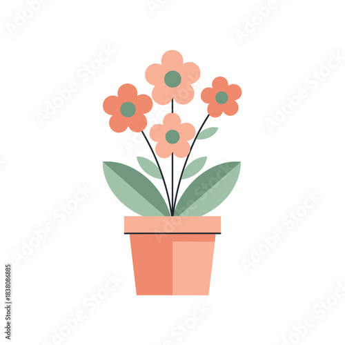Stylized floral arrangement in a pot showcasing simplistic geometric forms and soft pastel colors