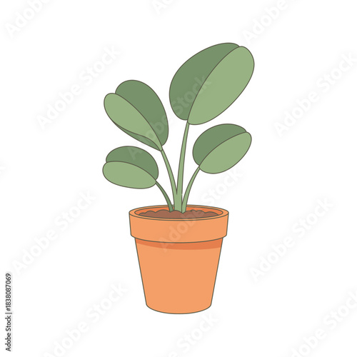 Simplified indoor plant illustration in a terracotta pot conveying growth and serenity