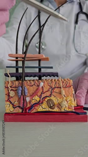 Overview of skin layers and hair structure in a medical presentation