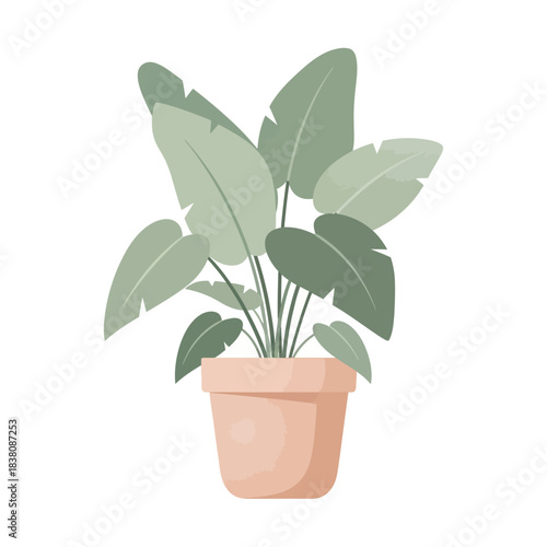 Stylized potted plant with broad leaves, ideal for minimalist interior decor design element