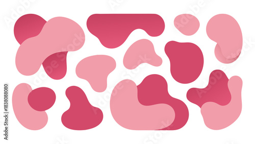 Abstract organic fluid shapes in shades of pink and coral creating a dynamic and flowing pattern on a dark background with soft shadows and subtle gradients representing modern design elements